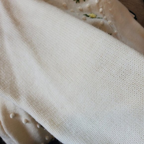 Vintage 60s Ivory‎ Floral Embroidered Popcorn Cardigan Sweater Sz Medium - Picture 9 of 9